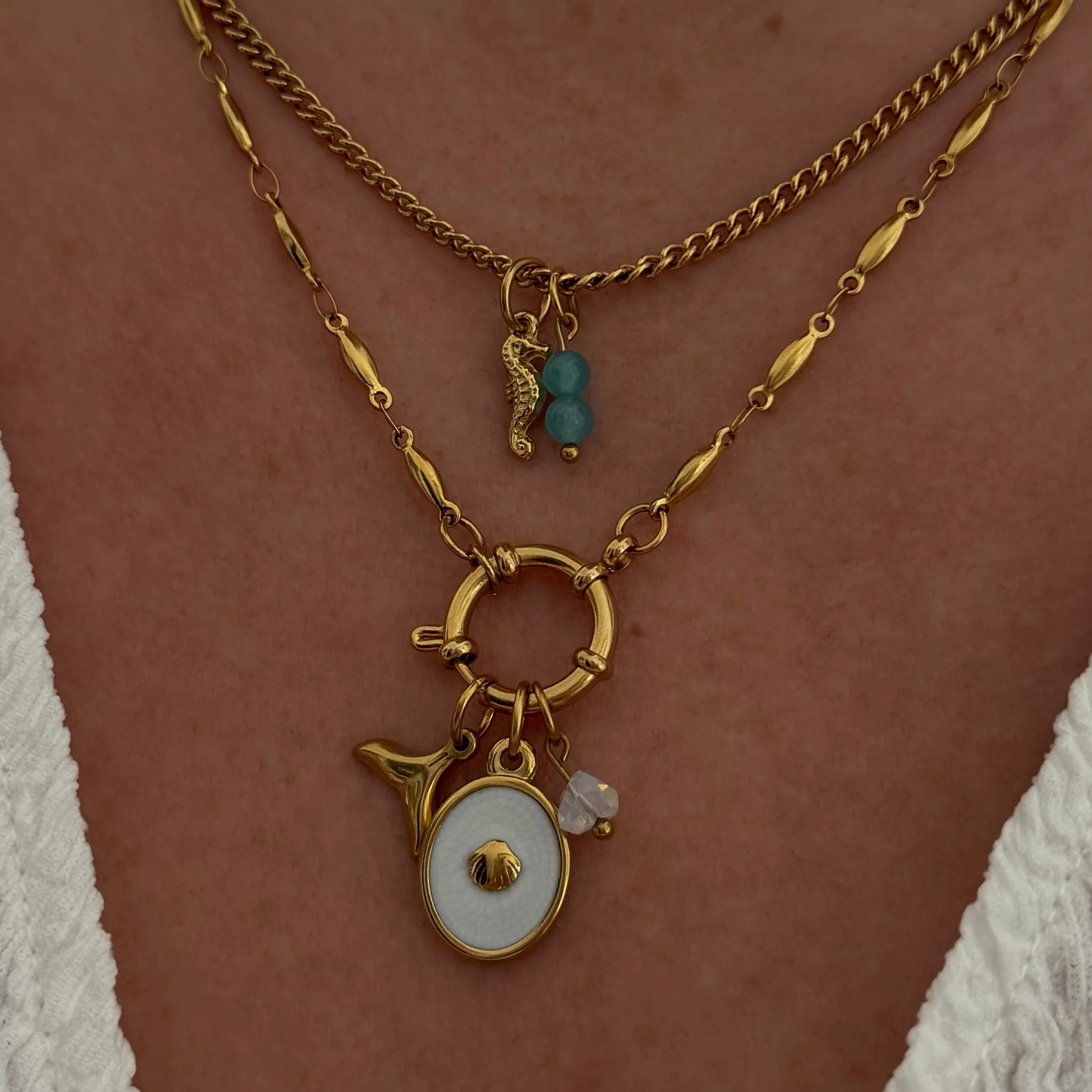 Blue Agate Beaded Charm - Gold - Image 3