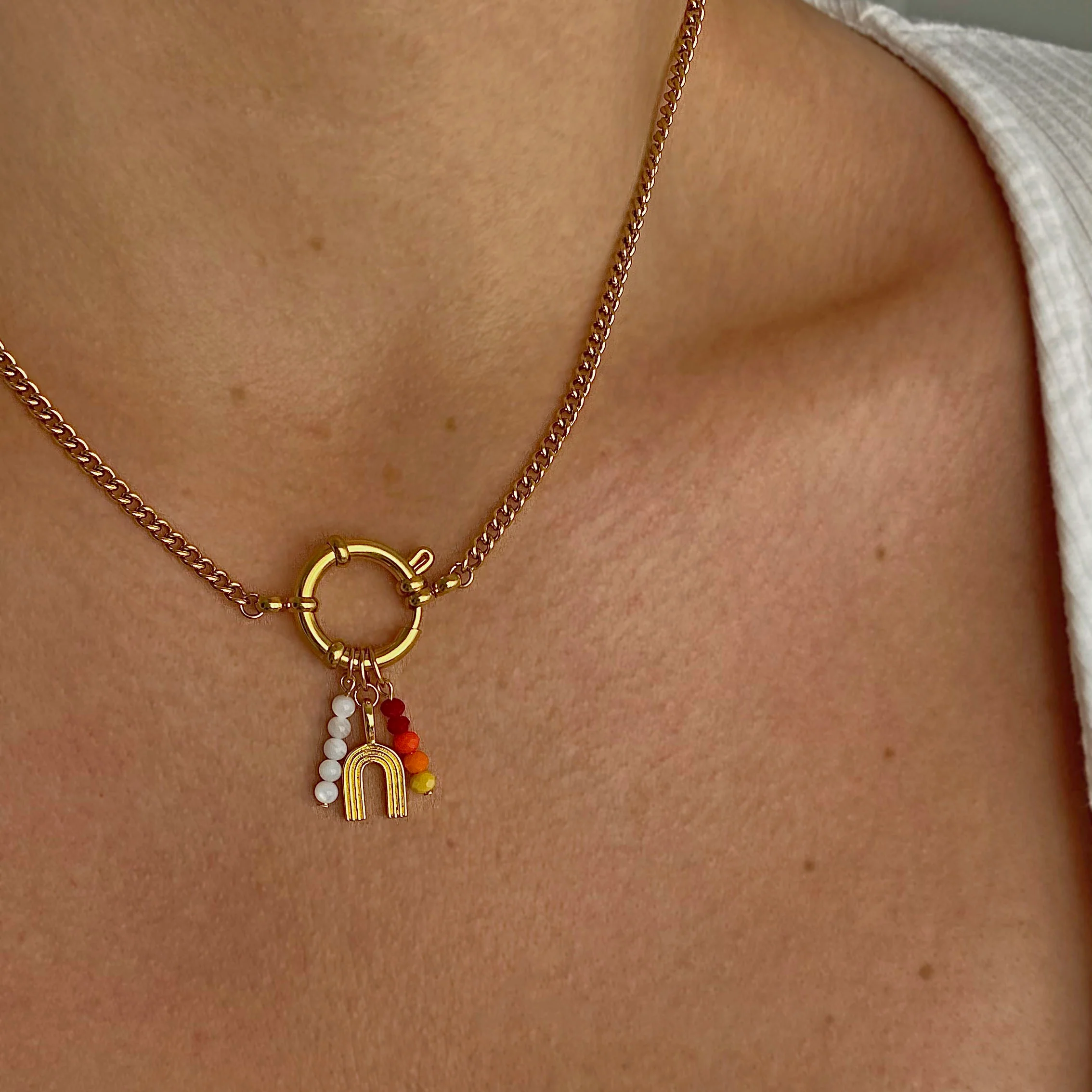 White Pearl Beaded Charm - Gold - Image 3