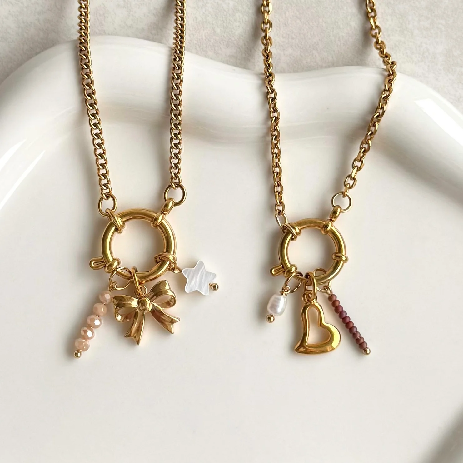 Dark Beige Beaded Charm - Gold - Image 3