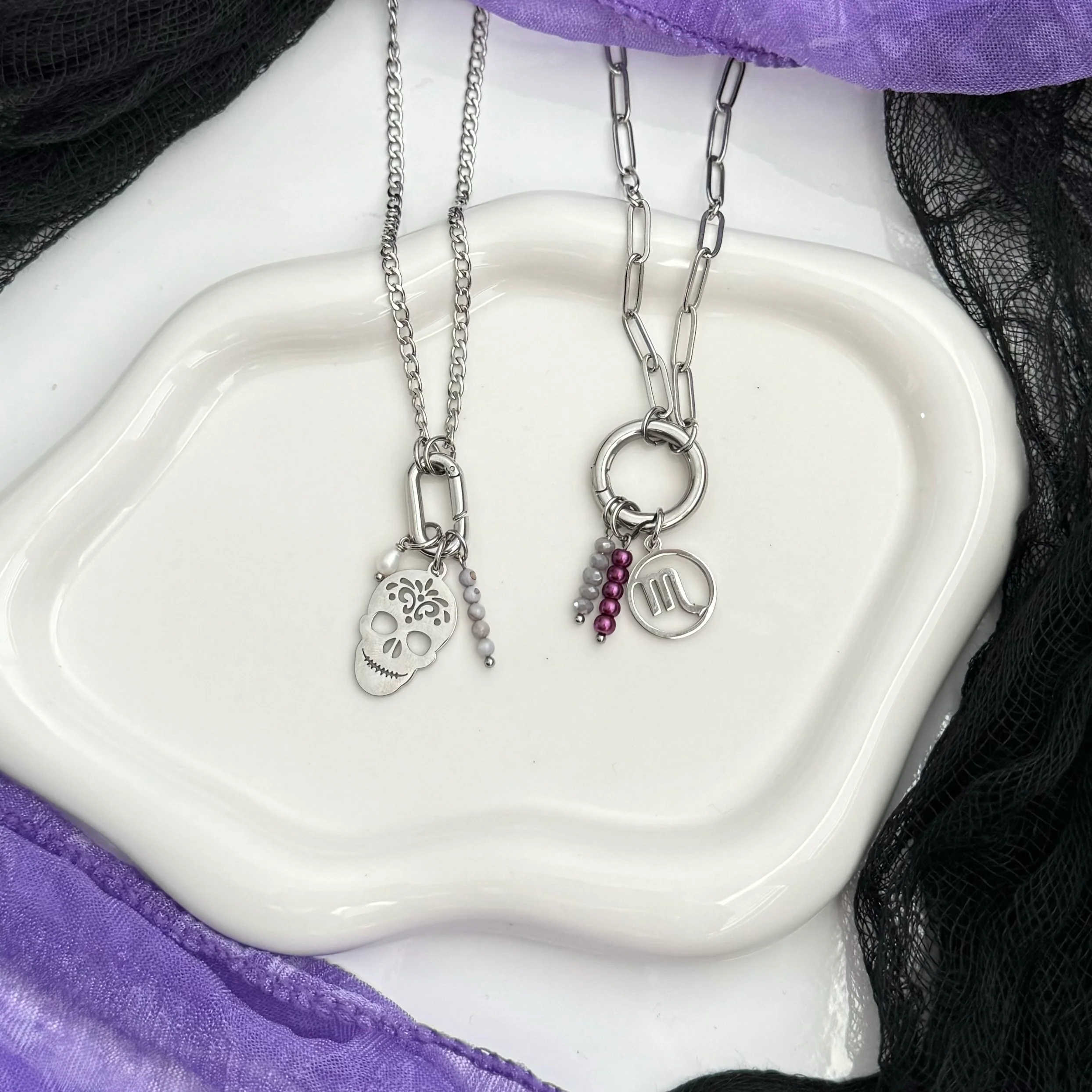 Dark Grey Beaded Charm - Silver - Image 3