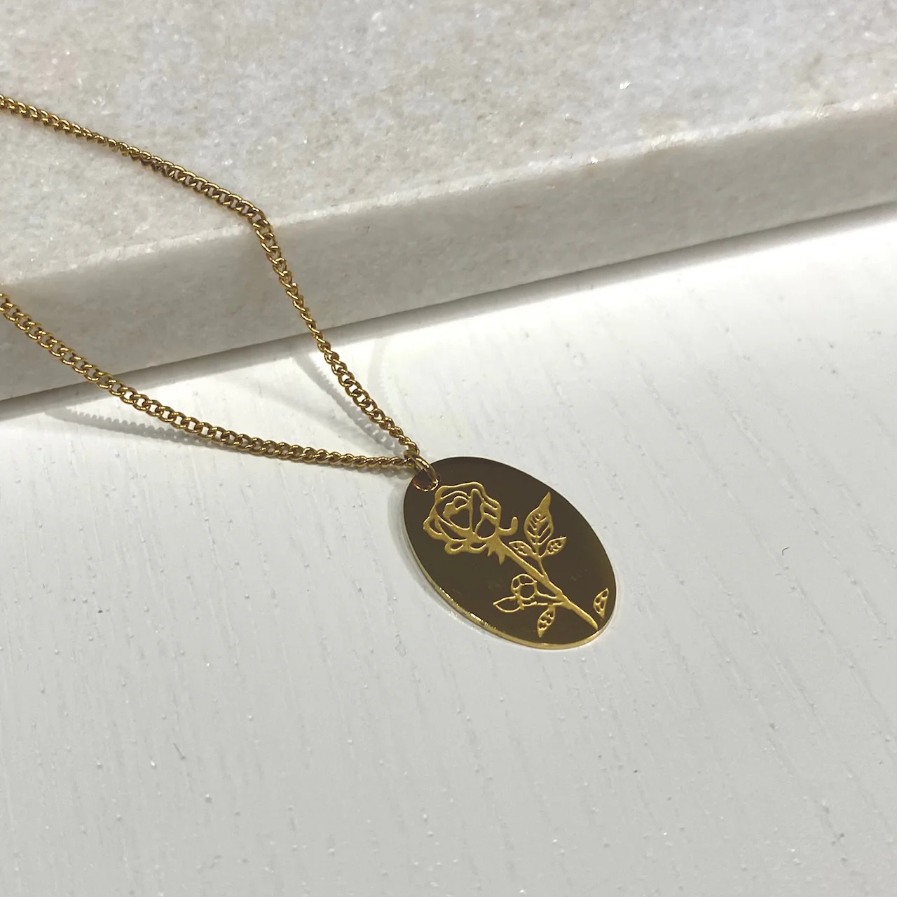Engraved Rose Pendant Necklace - Image 4