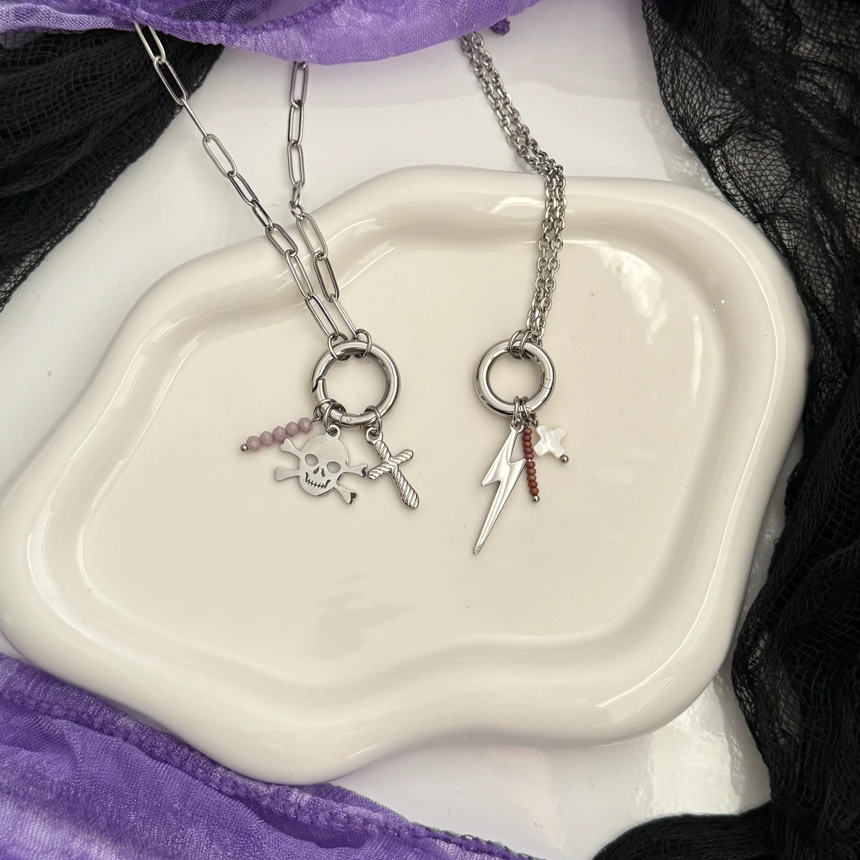 Mauve Beaded Charm - Silver - Image 4