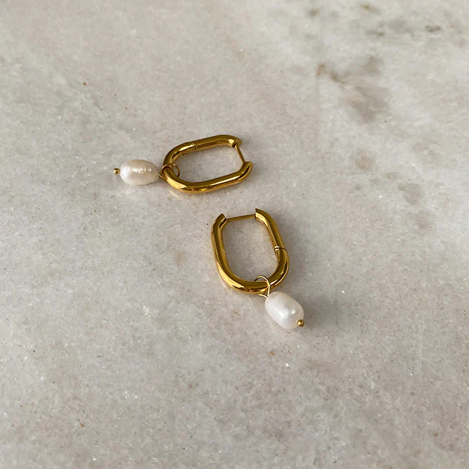 Pearl Drop Hoops - Image 3