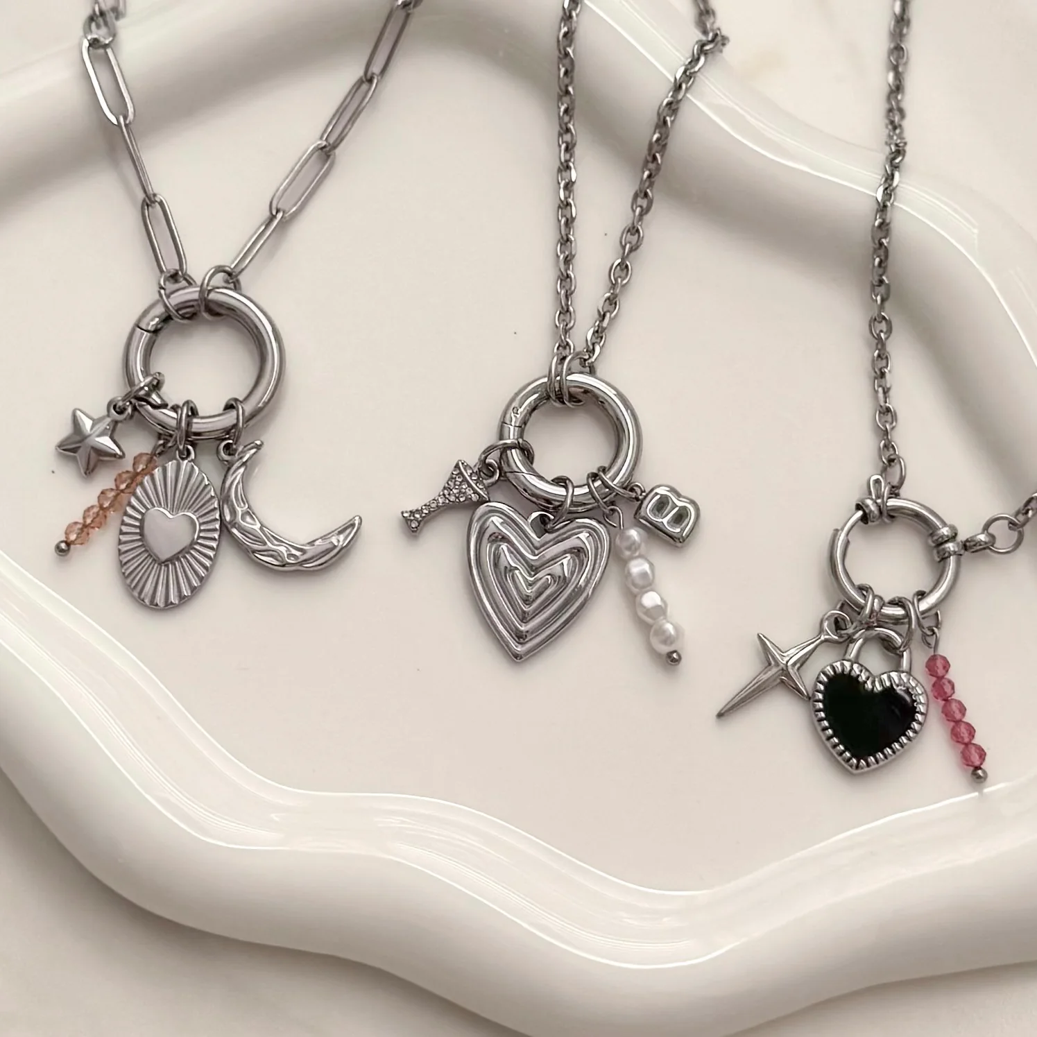 Sheer Cherry Beaded Charm - Silver - Image 2
