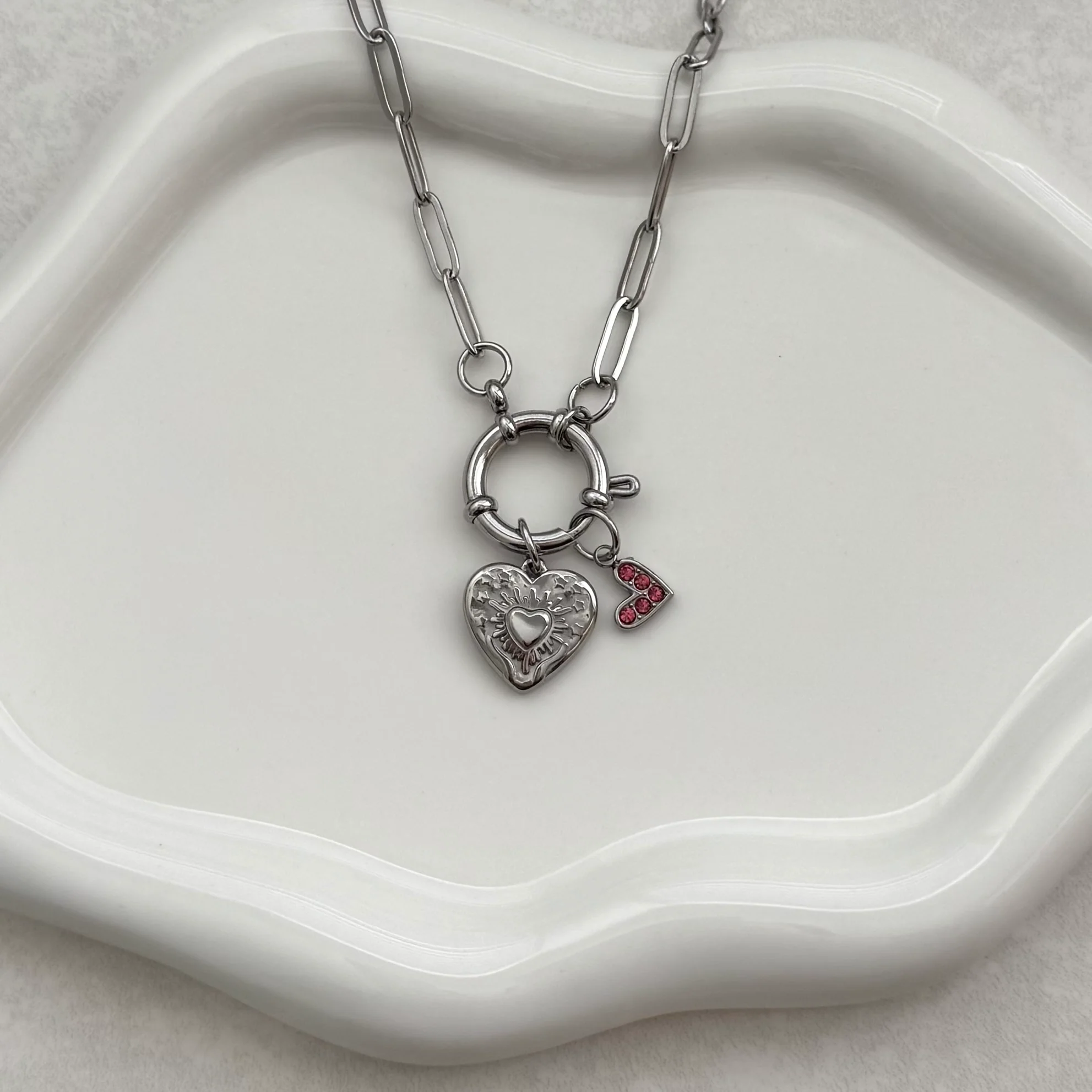 Silver Red Jewel Heart Charm - Image 3
