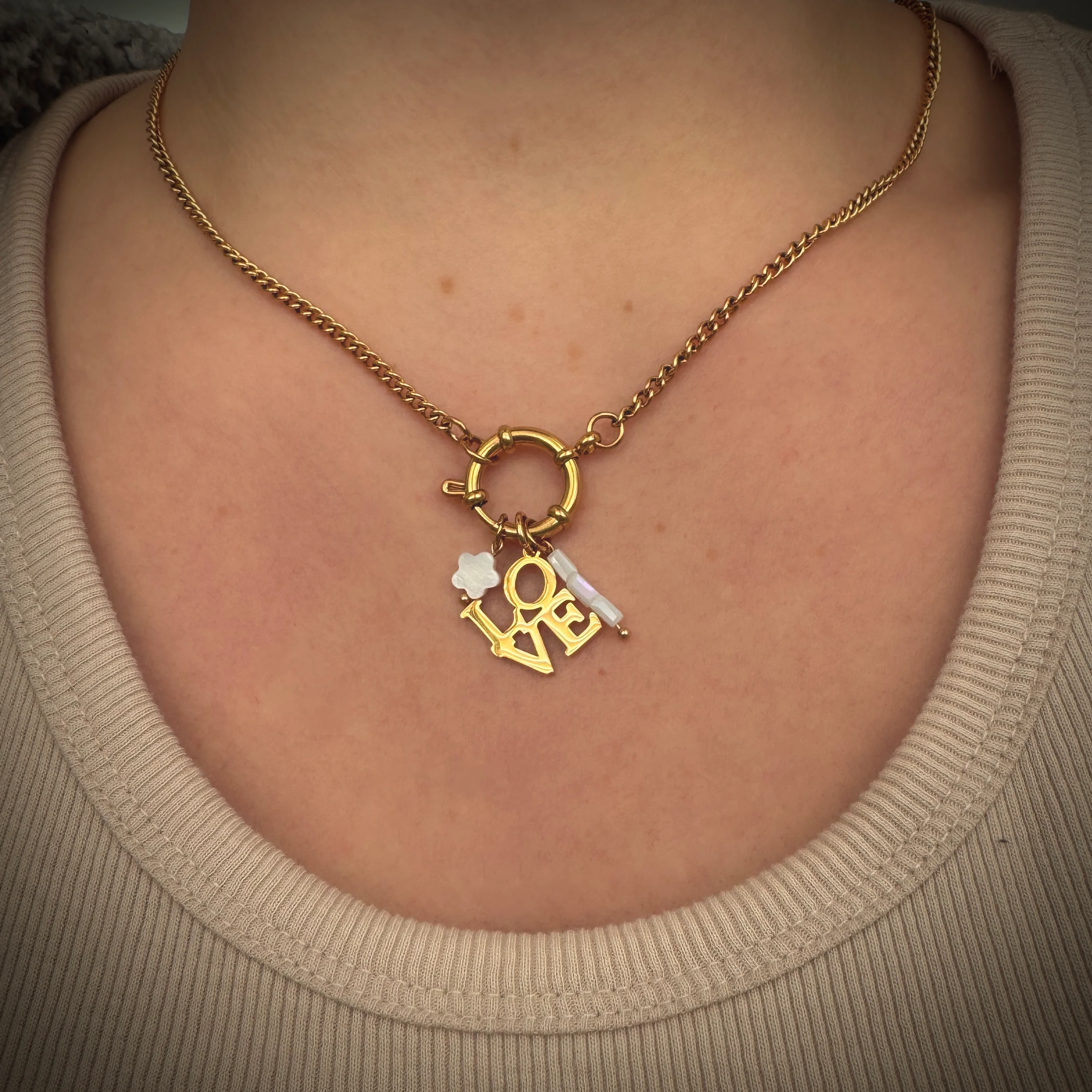 White Cuboid Beaded Charm - Gold - Image 2
